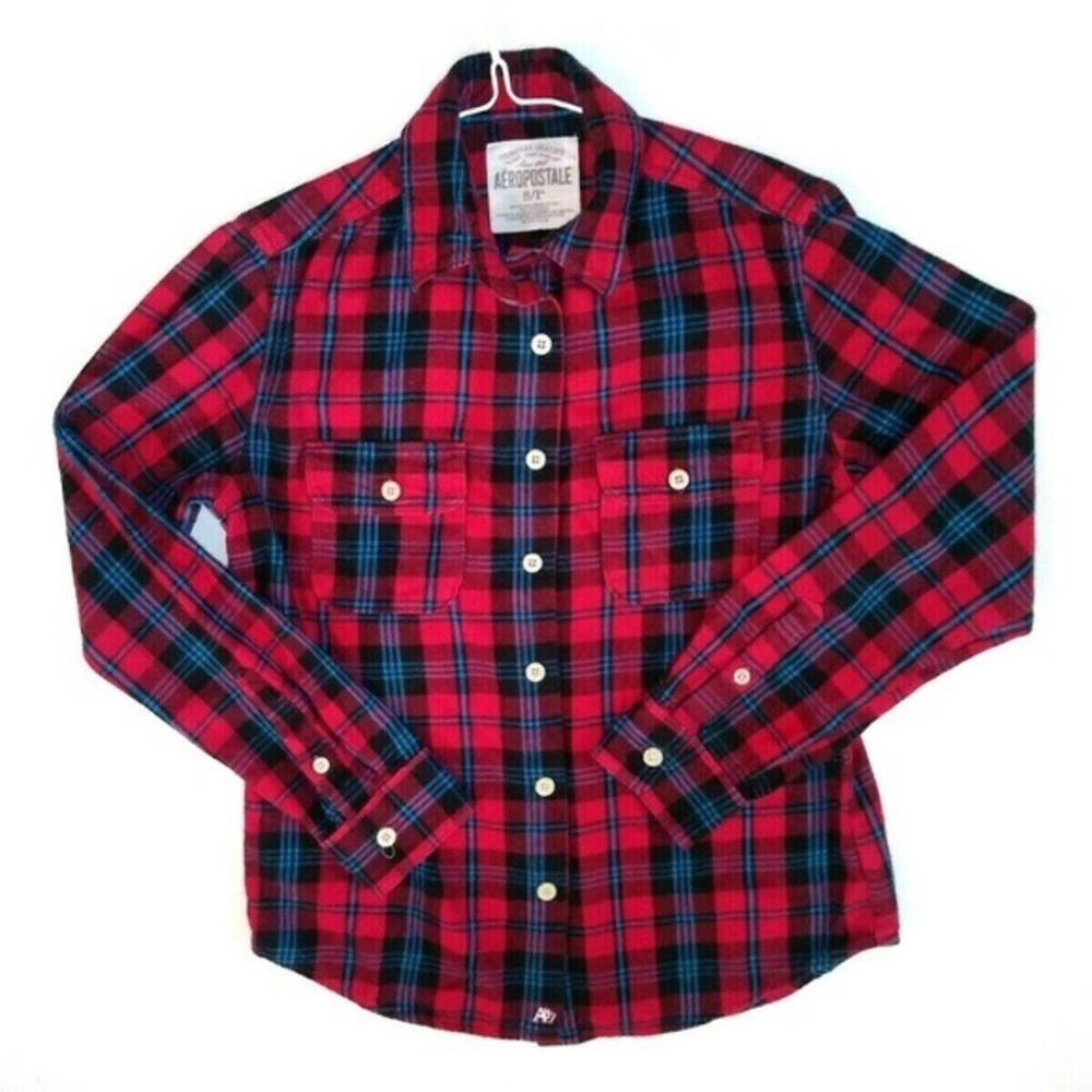 Plaid Aeropostale Flannel Top Red, Black, and Blue
